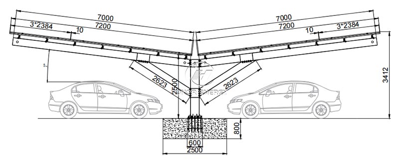 Double Wing Solar Carport Bracket 